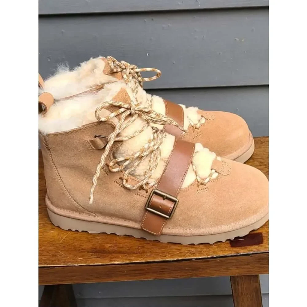 UGG Chestnut Suede Dune Mini Shearling Lace Up Boot size 8